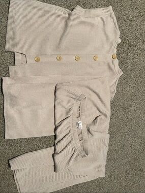 Emi & joe Girls Beige Knit Button Cardigan and Top Set